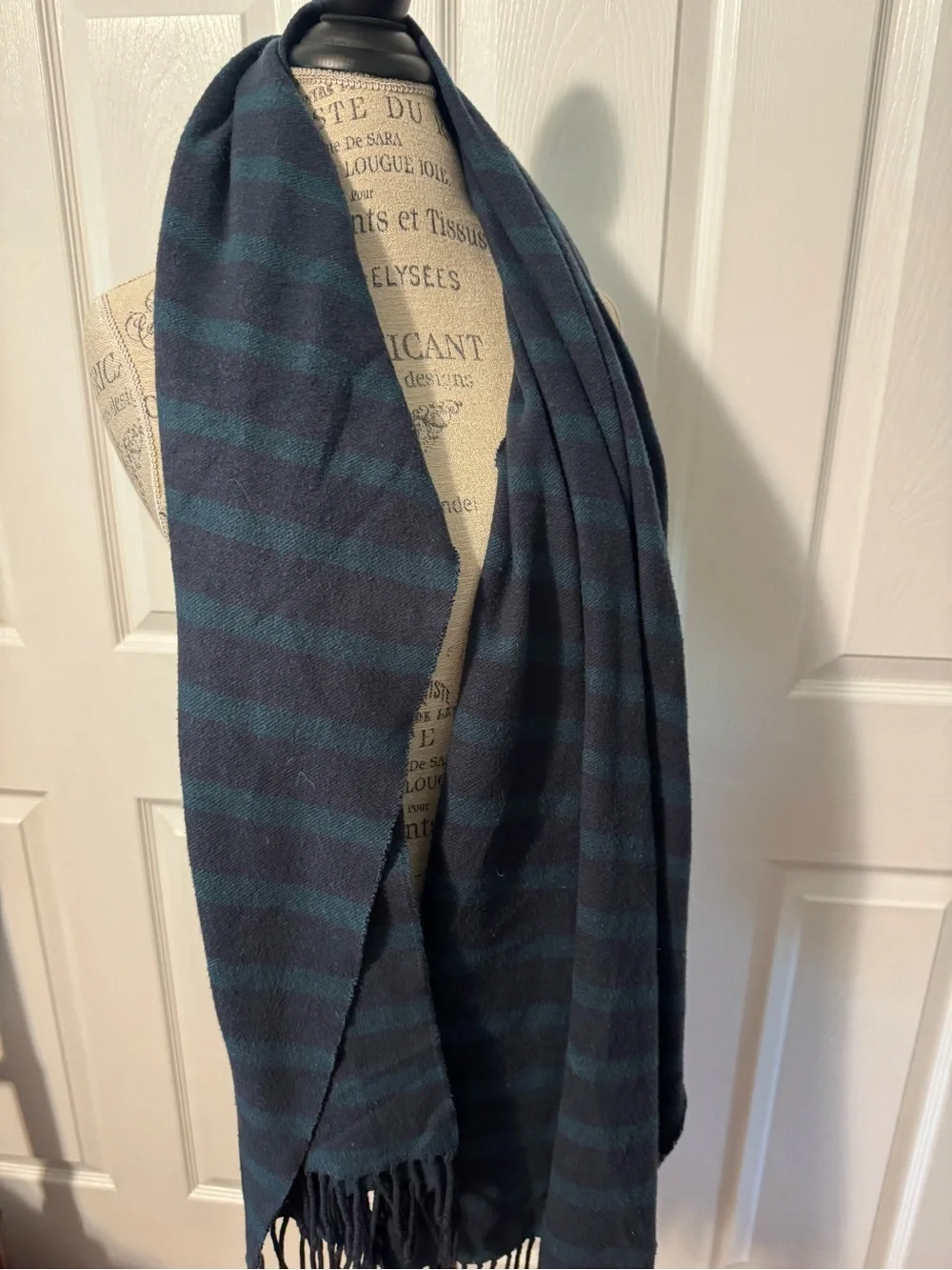 Navy and Dark Green Teal Plaid Scarf